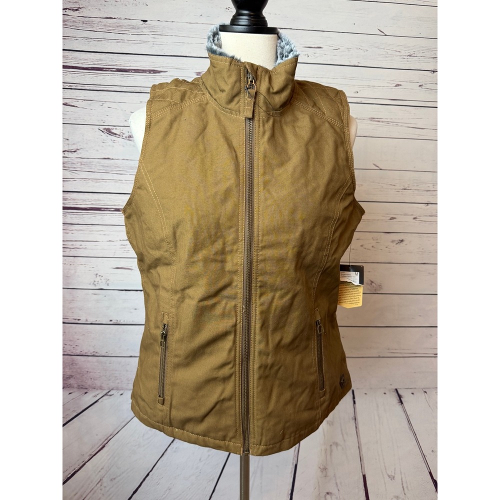 Noble Outfitters Canvas Vest Medium Tobacco Faux Fur Collar Equestrian NWT Ranch